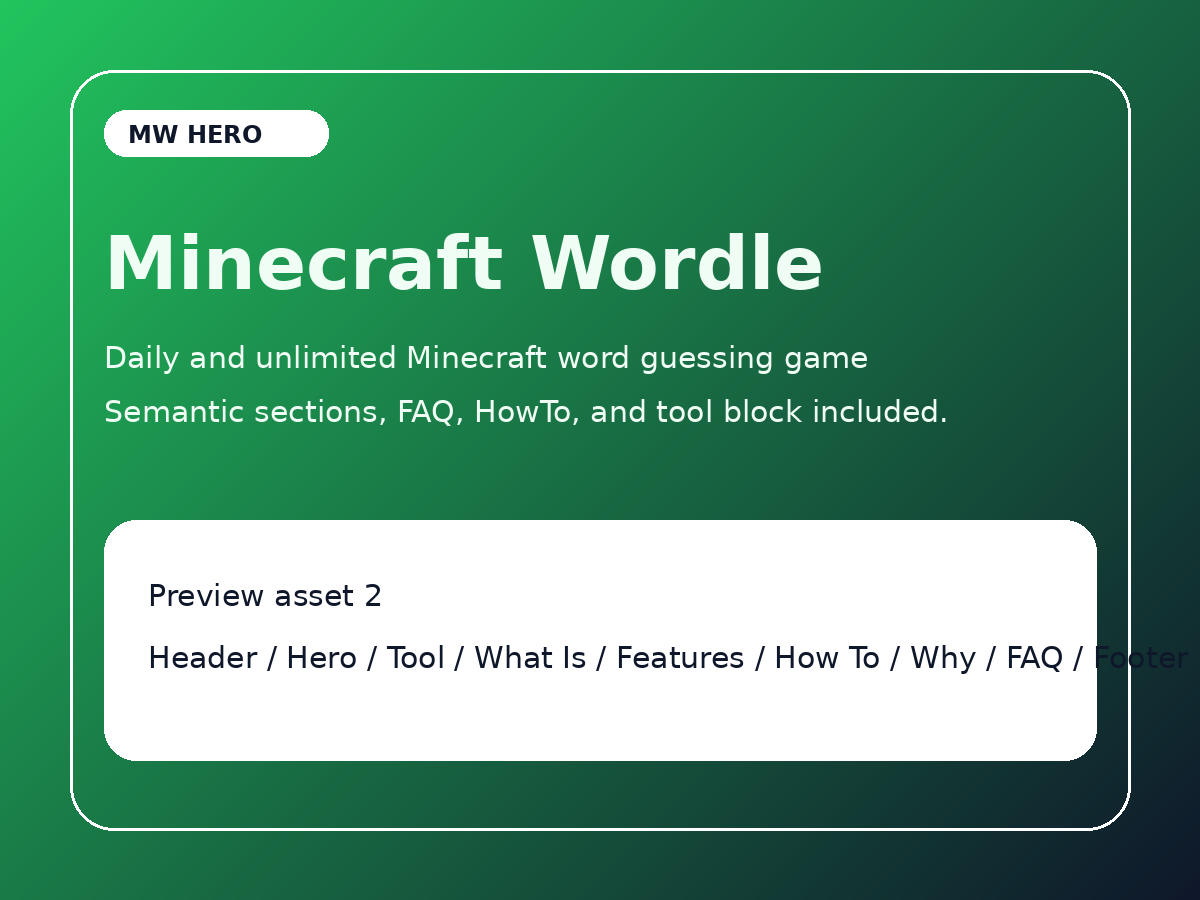 Minecraft Wordle game card highlighting unlimited replay and quick restarts.